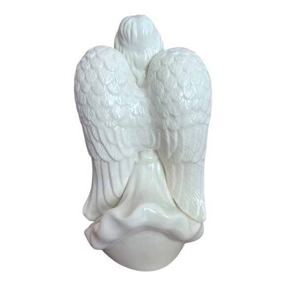 Vintage Porcelain Angel Holding Dove Statue Figurine 7" White Gold Accents - Picture 3 of 6